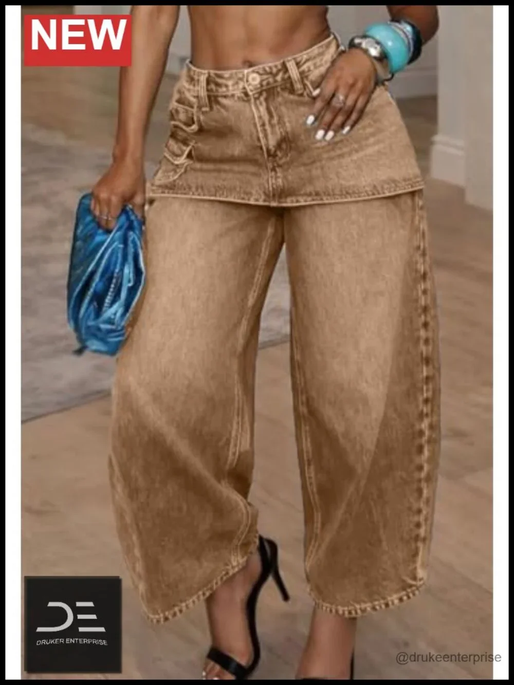 Wide Leg Cargo Jeans Patchwork Skirt Overlay High Rise Y2K Denim Pants